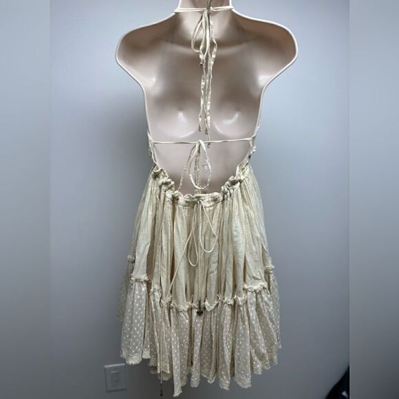 Free People 100 Degree Cream Dot Mini Halter Dress L - Picture 7 of 9